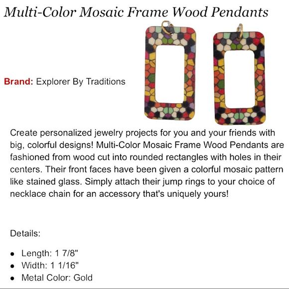 Square wooden rainbow color spots earrings NEW - Picture 5 of 5